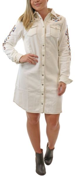 Stetson Off White Embroidered Shirt Dress