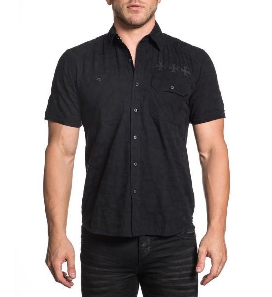 Affliction Crypsis Short Sleeve Woven Top in Black