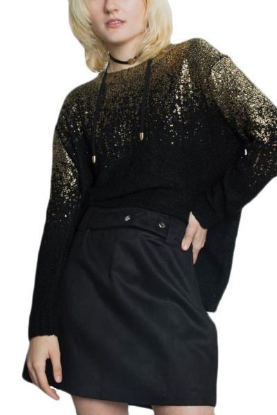 Libby Story Glitter Fade Open Back Sweater in Gold Black