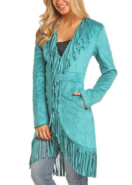 Powder River Outfitters Suede Fringe Jacket in Turquoise