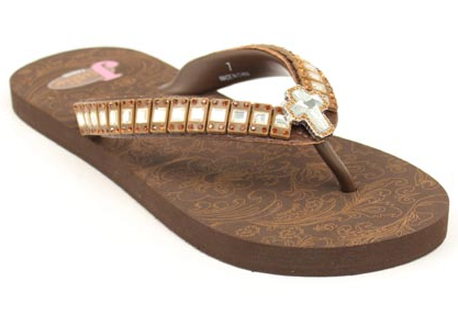 Justin Ladies 5516202 Lou Brown Flip Flop with Stones and Cross