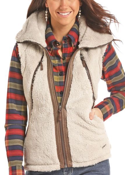 Powder River Outfitters Cream Sherpa Hooded Vest 
