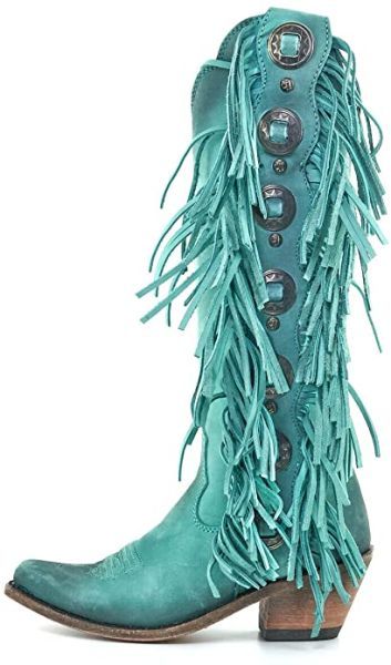 Ophelia Concho Fringe Boots in Turquoise 