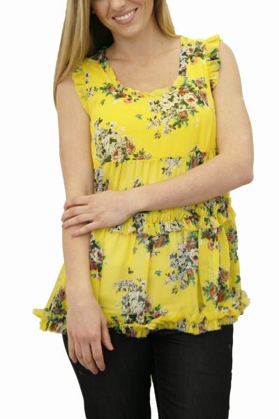 Ivy Jane Yellow Floral Print Tiered Tunic 
