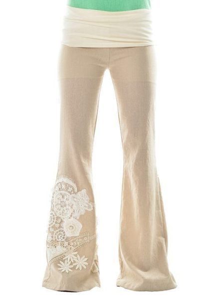 Judith March Linen Pants with Crochet Detail