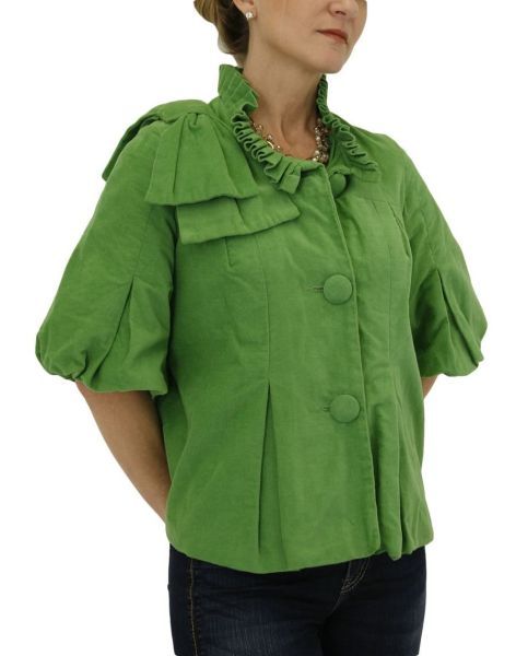 Judith March 485J-5 Green Jacket with Side Bow and Pleats