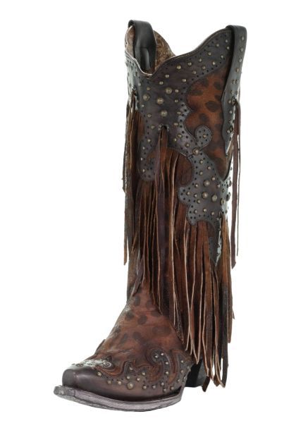 Corral Brown Leopard Fringe and Studs Boots 