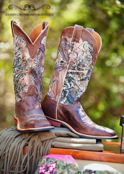 Justin Boots Chocolate Cowhide with Camo Cloth