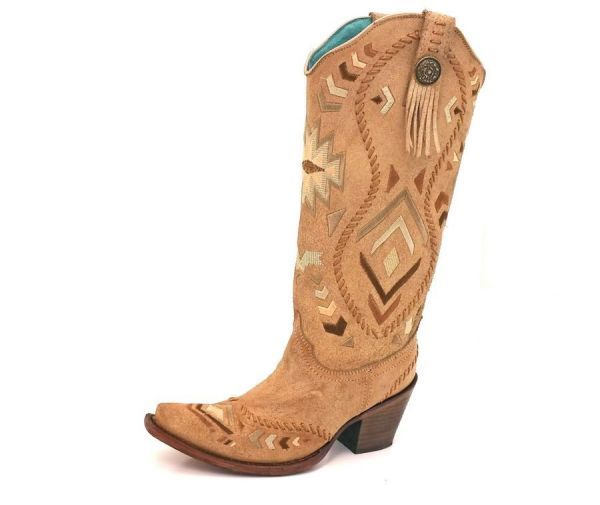 Corral Bone and Tan Tribal Print And Whipstitch Boots
