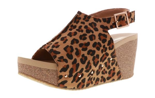 Volatile Division Studded Wedge Sandal in Tan Leopard