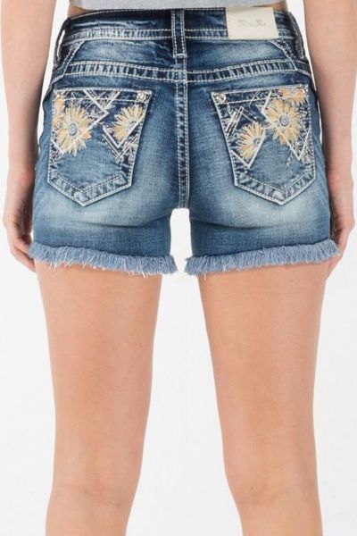 buste klokke Ithaca Miss Me Women's Mid Rise Sunflower Floral Shorts with Frayed Hem