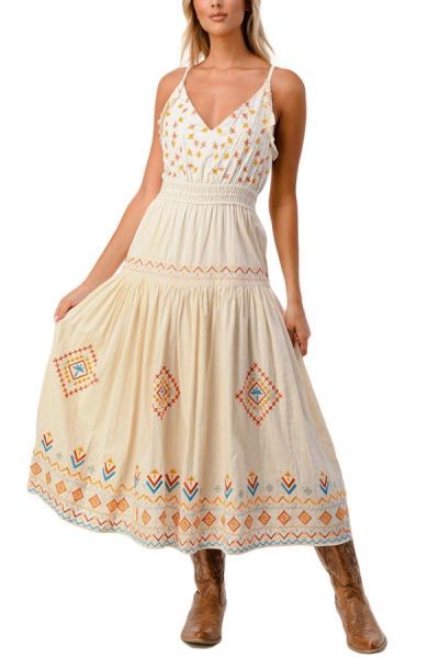Embroidered Sleeveless Maxi Dress In Cream MD1495T