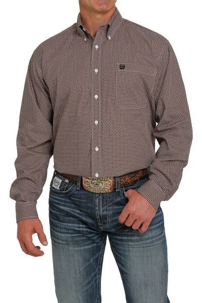 Men's Cinch Long Sleeve Shirt  In Brown and Cream MTW1105454