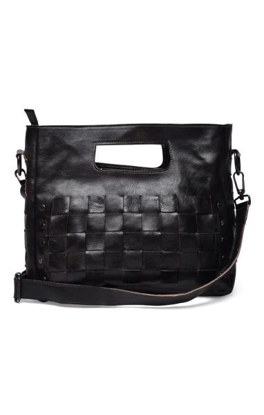 Bed Stu Orchid Woven Leather Bag in Black Rustic
