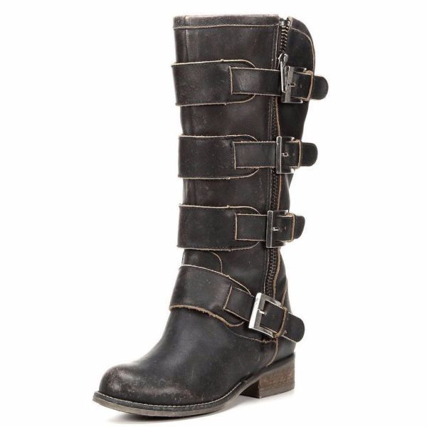 Corral Distressed Black Straps and Zipper Boot