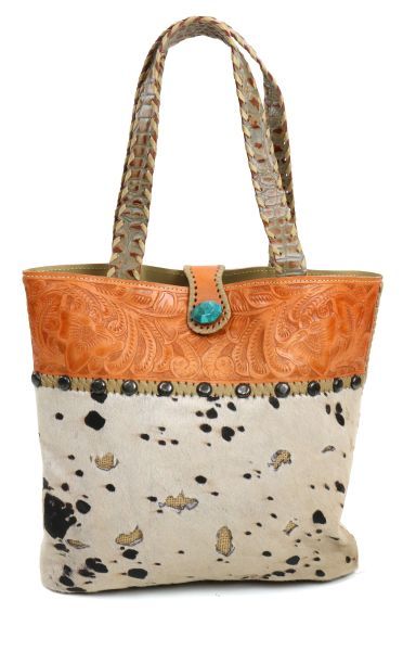 Paige Wallace Golden Tan Tooled Top Tote