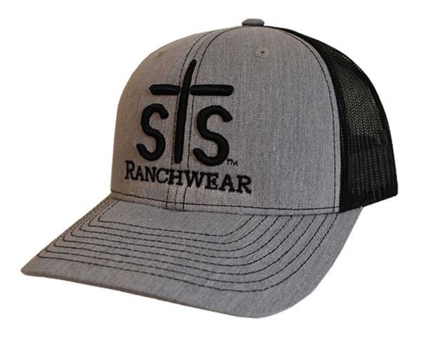 STS Ranchwear Logo Front Puff Hat in Heather Gray Black