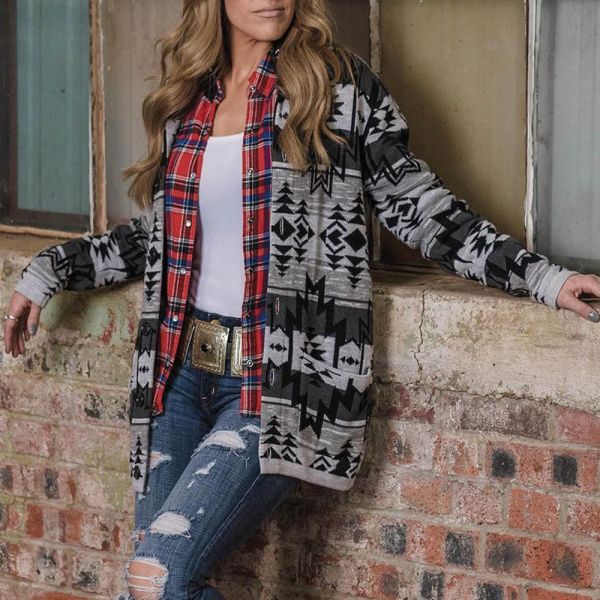 Ladies Sioux Sweater In Gray Aztec Print By STS Ranchwear Sts2484
