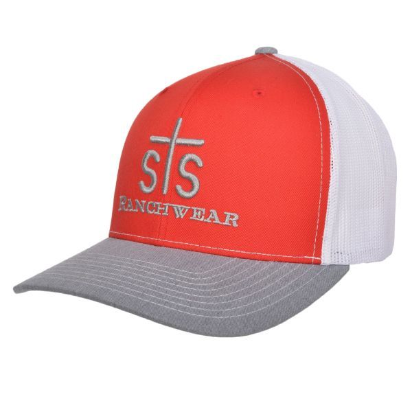 STS Ranchwear STS Logo Puff Embroidered Cap in Red White Heather