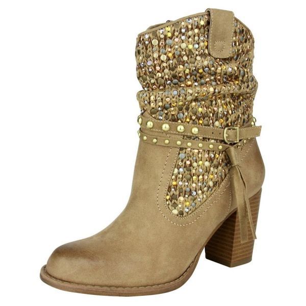 Not Rated Beige Thumbs Up Embellished Sweater Bootie