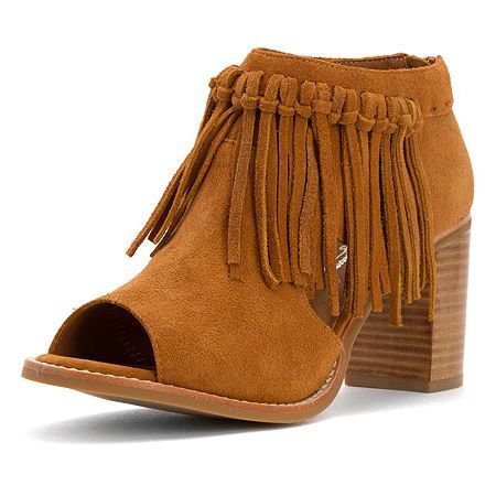 SBICCA Hickory Tan Open Toe Fringe Bootie