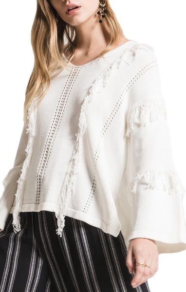 White Crow Oxbow Cropped Fringe Sweater in Marshmallow