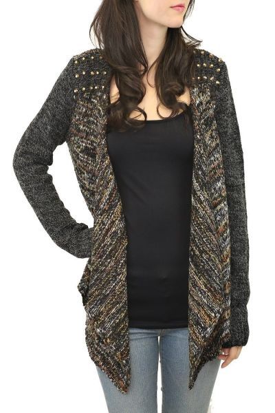 Angie XH413 Multi Color Studded Open Front Cardigan
