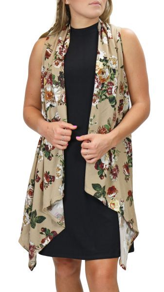 Urban Chic Taupe Floral Open Front Vest 