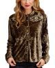 Stetson Long Sleeve Crushed Velvet Embroidered Button Front Top
