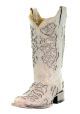 Corral White Leather Glitter Inlay Square Toe Boot with Crystals
