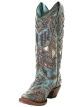 Corral Turquoise and Bronze Woven Overlay with Studs and Embellished Boots A3941