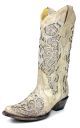 Corral White Leather Glitter Inlay Boot with Crystals