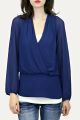 KLd. Signature Navy Long Sleeve Chiffon Blouse With Tie Back 