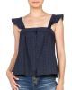 Miss Me Navy Ruffle Eyelet Button Front Top