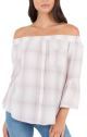 White Crow Clayton Off The Shoulder Plaid Top in Pink